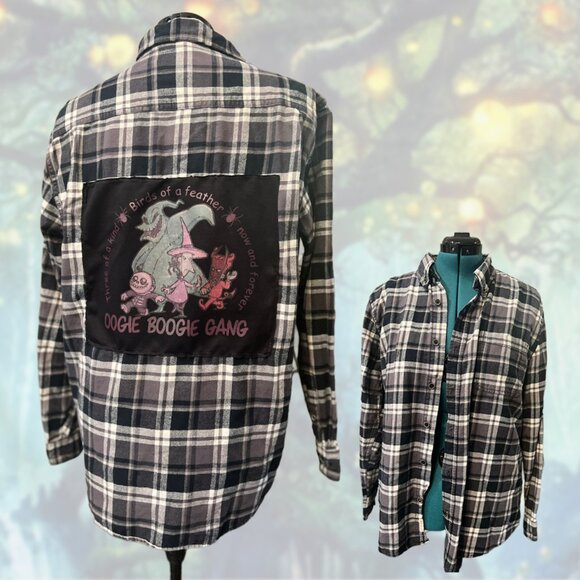 Nightmare Before Christmas Flannel Black and Grey Oversize sz L - Picture 1 of 4